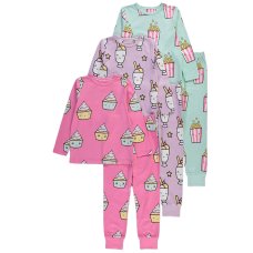 GX574: Girls 3 Pack Dessert Long Sleeve Pyjamas (2-3 Years)